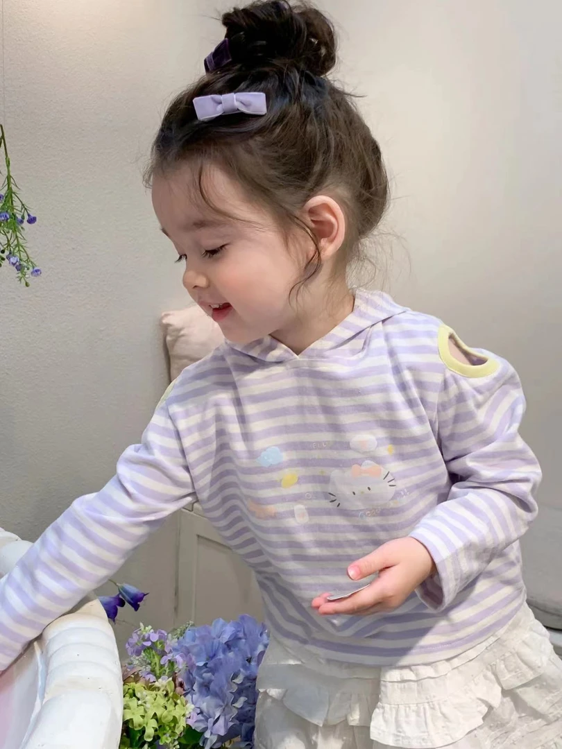 女童紫色条纹卡通连帽上衣（AH-2145-春秋）