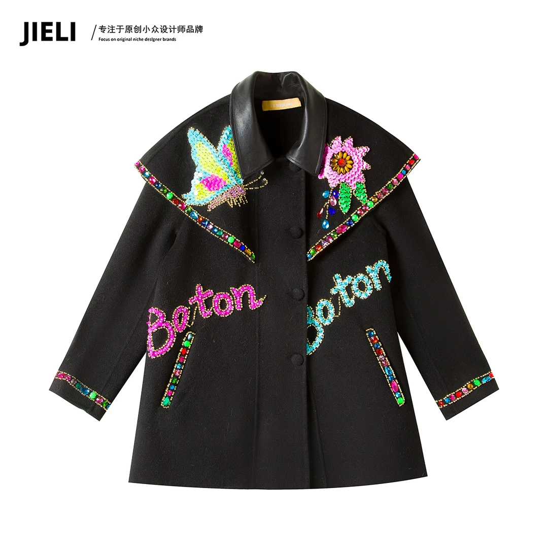 JIE LI/街力原创小众设计师气质高级感黑色大衣外套女W1903