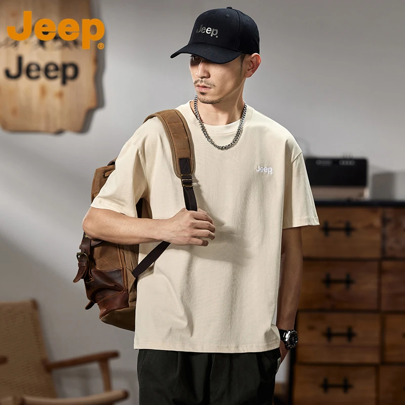 Jeep吉普休闲短袖t恤男士2025年夏季新款纯棉百搭上衣圆领体恤男