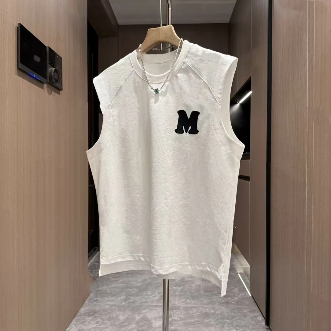 夏季新款纯色前短后长多巴胺字母潮流百搭时尚男款坎袖背心2025款