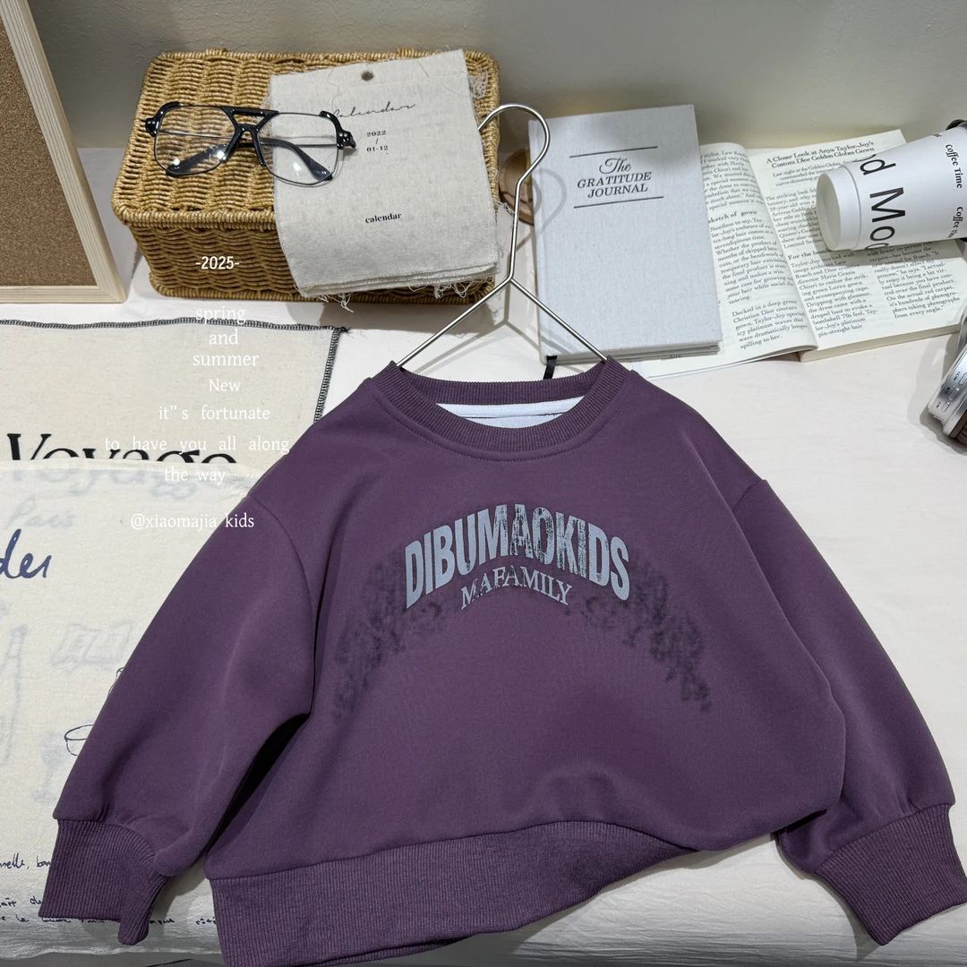现货-儿童春季时尚印花字母卫衣D-31021韩版宽松圆领套头卫衣