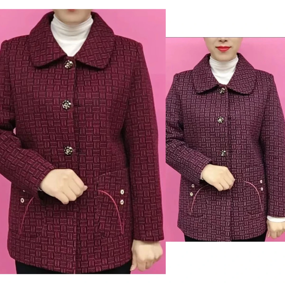 春秋女装奶奶格子春秋宽松妈妈休闲百搭外套上衣衣服