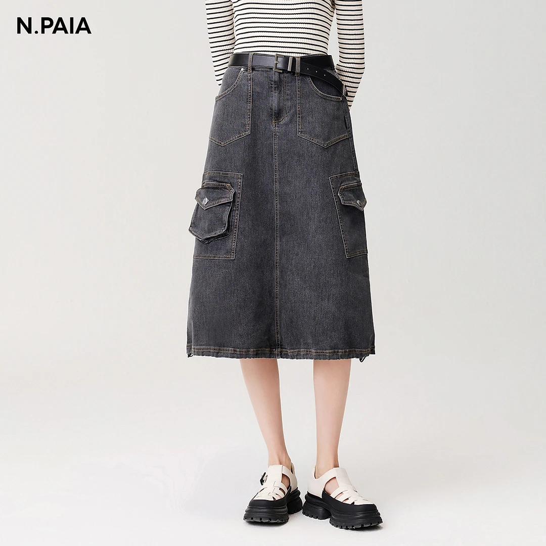 恩派雅2024款女立体肌理感工装多口袋设计半身裙XNJPDJ303A