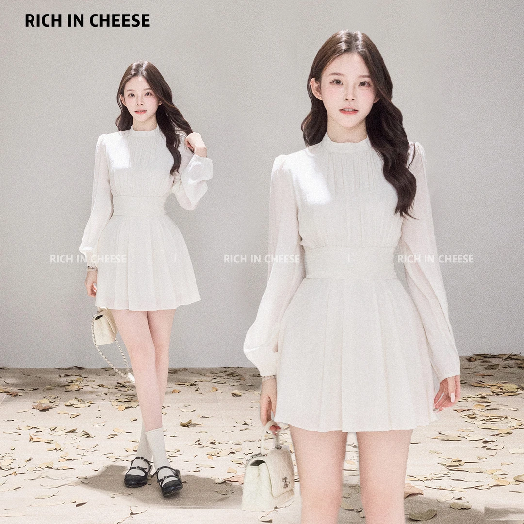 金川川 长岛情书【少量现货】 韩系娇养公主风掐腰设计长袖仙女裙