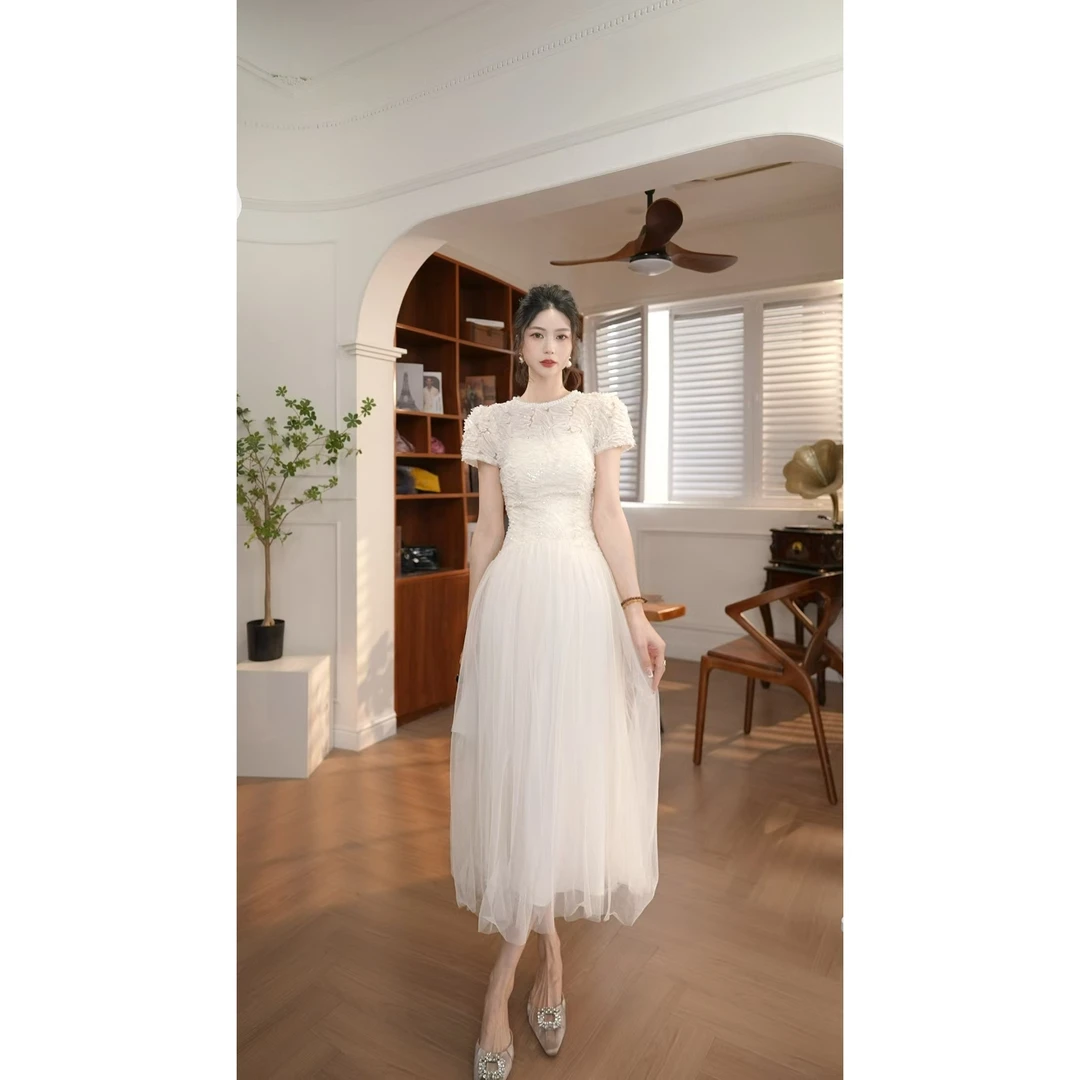 【宝总】时尚优雅收腰修身名媛宴会显瘦轻奢方领设计感连衣裙15416