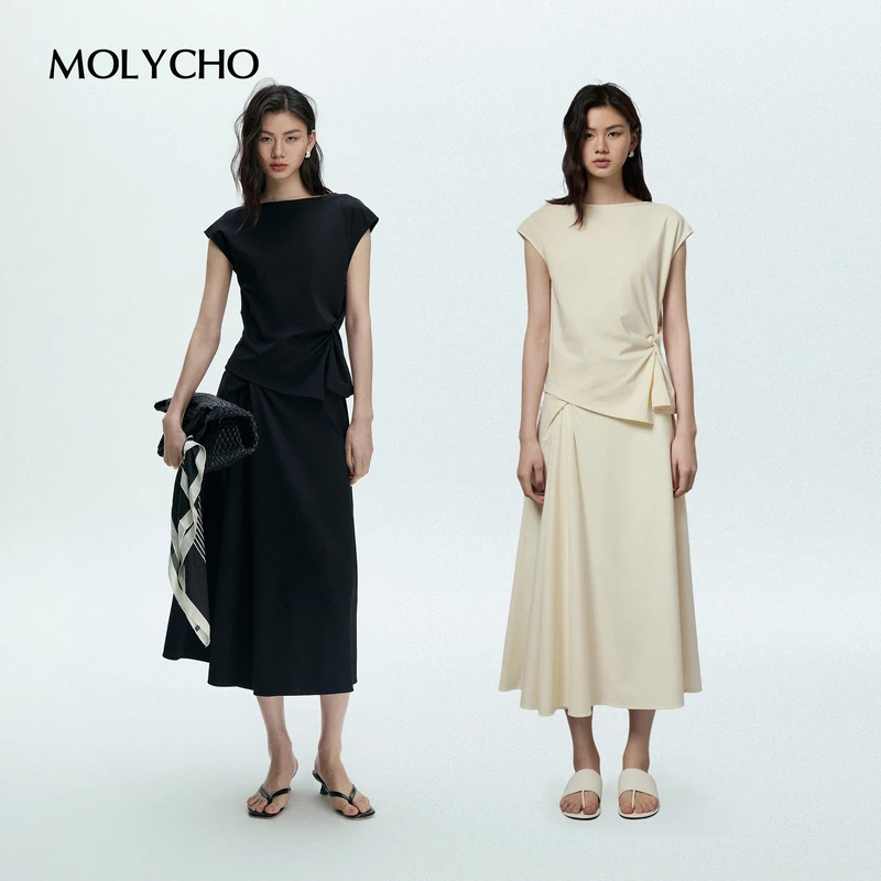 MOLYCHO 扭结上衣半身裙子套装女时尚洋气时髦大方得体穿搭两件套