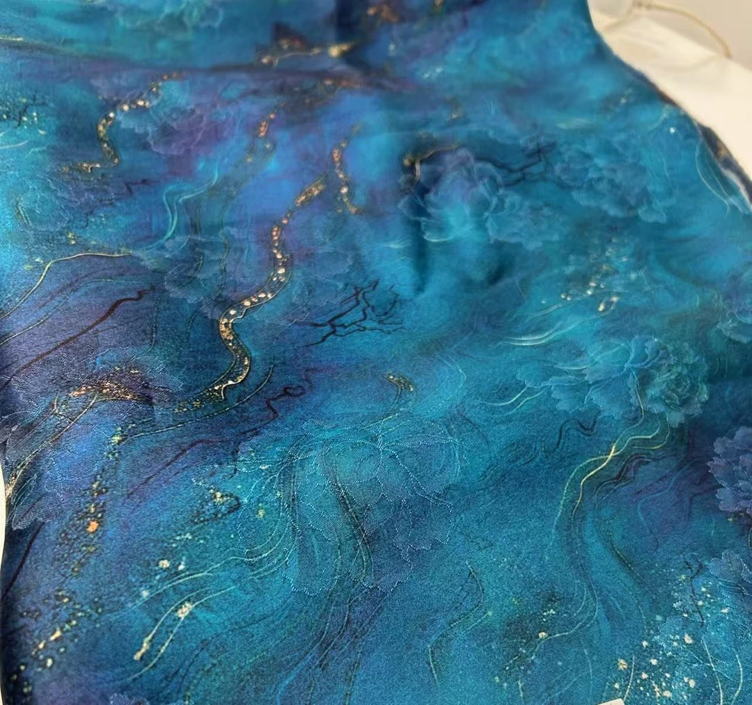 <蓝海>香云纱透孔花萝莨纱薯莨高档服装面料