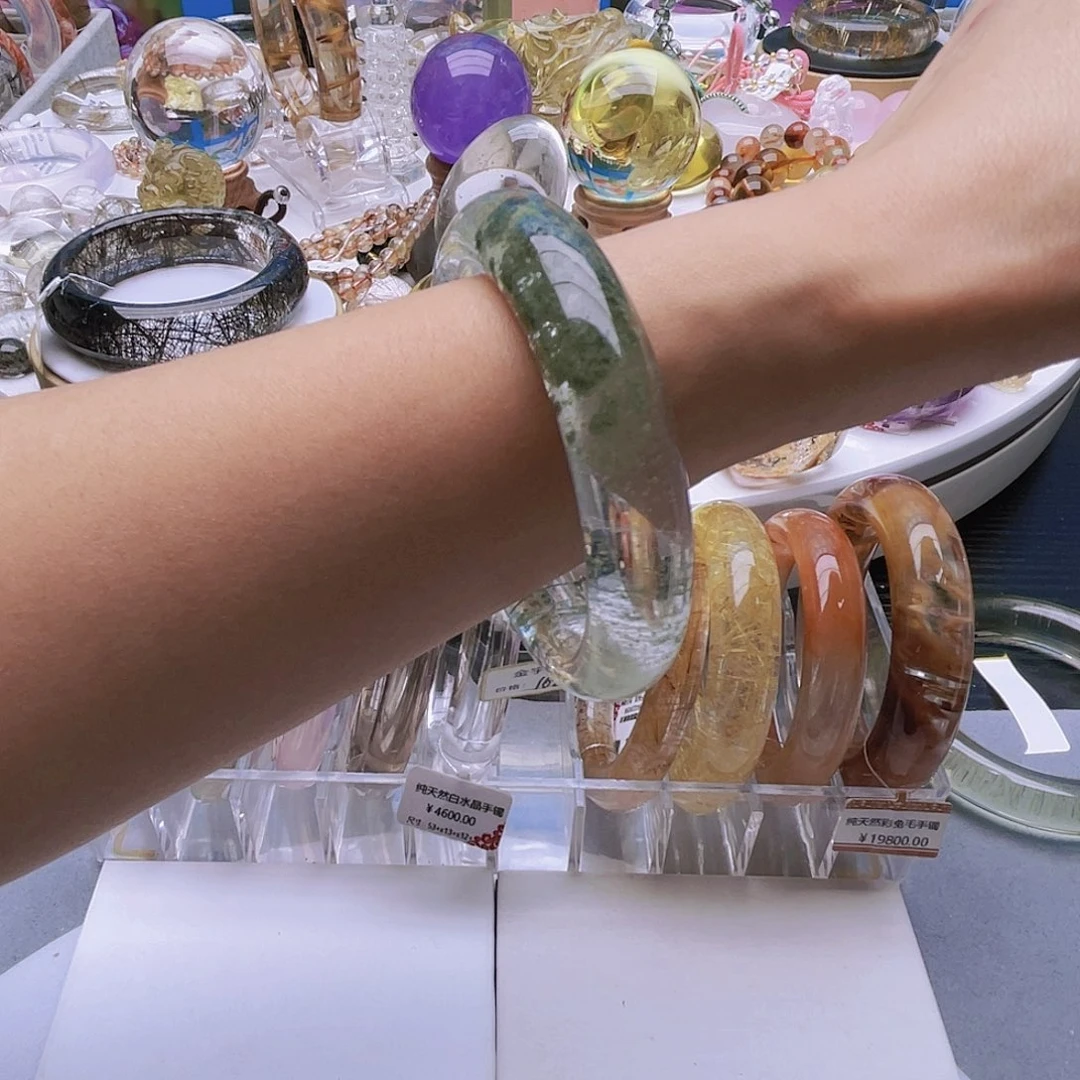 水晶未镶嵌手镯天然翠幽灵58圈