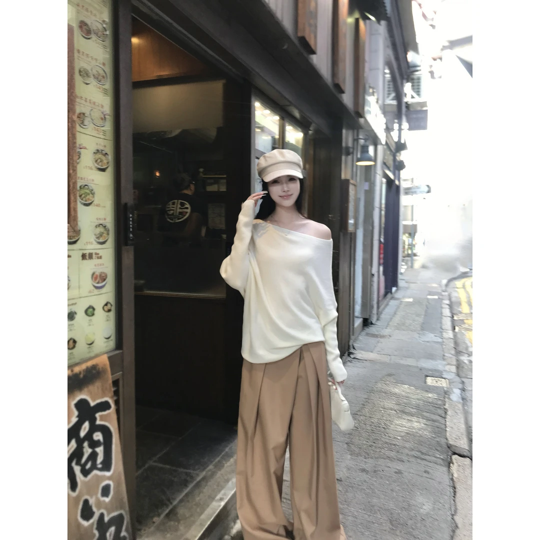 5werkwen 温柔姐姐 50羊毛不规则斜肩一字肩38-10