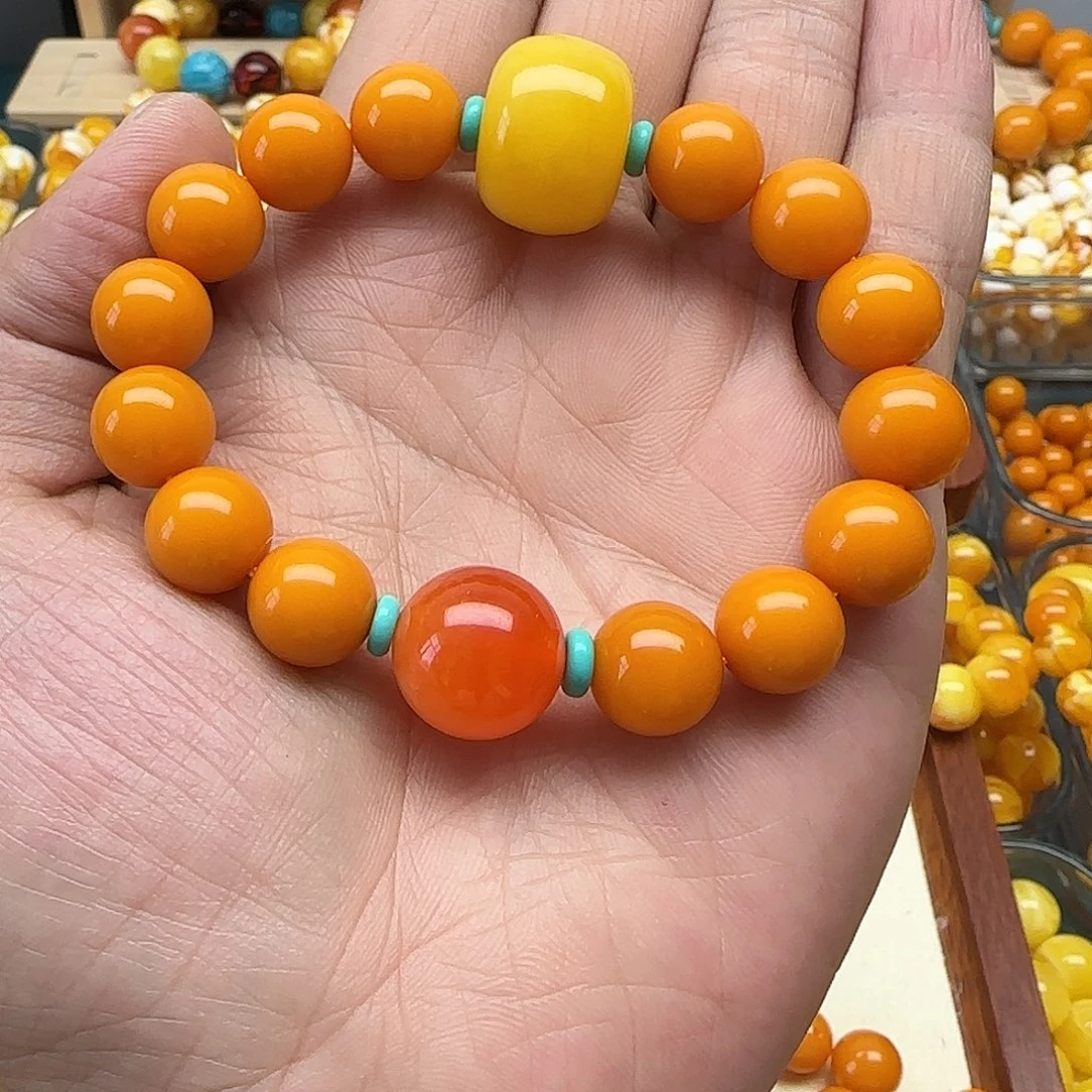 ﹎***风树脂非金属老蜜色素串搭配一条