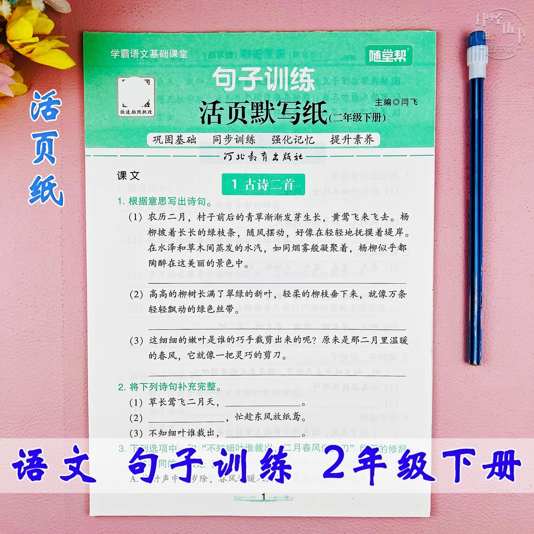 语文句子训练二年级下册人教部编版二年级句子专项训练活页默写纸