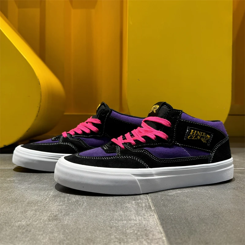 【高品质牛皮】黑紫拼色反绒皮拼接复古中帮板鞋百搭潮鞋休闲鞋街拍