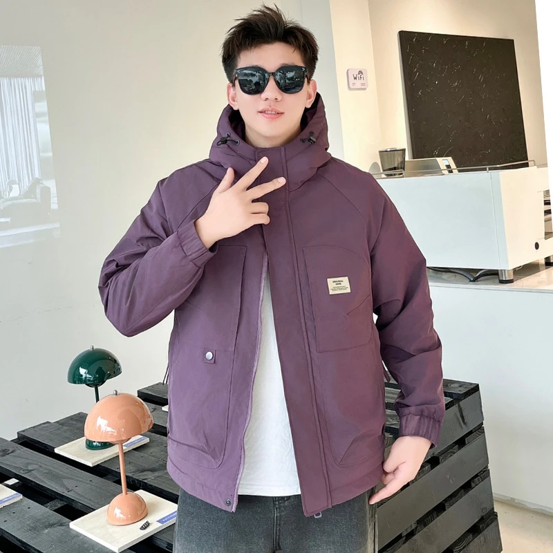 时尚冬季二棉连帽薄棉百搭2024男士工装夹克断码外套8802