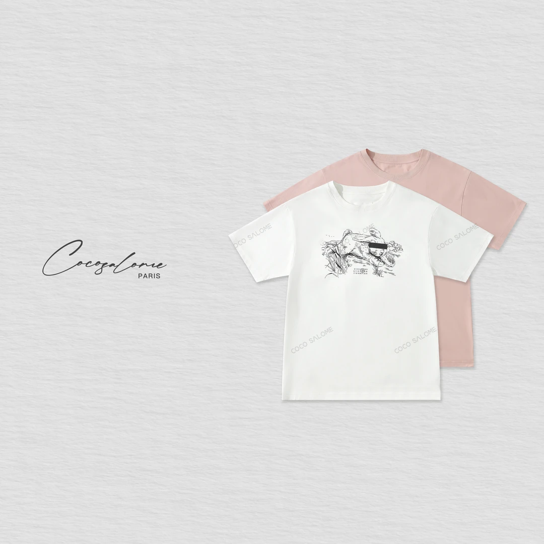 韩彬彬"蒙眼兔"匹马棉破洞个性兔兔印花简约百搭休闲夏季T004K-9