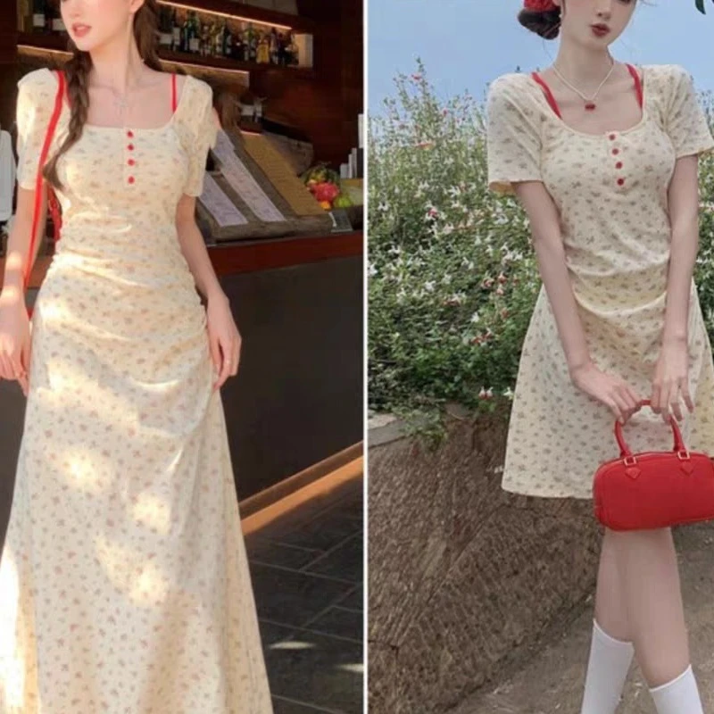 2025大码法式连衣裙女夏季显瘦遮肉裙子微胖MM设计感碎花裙1914