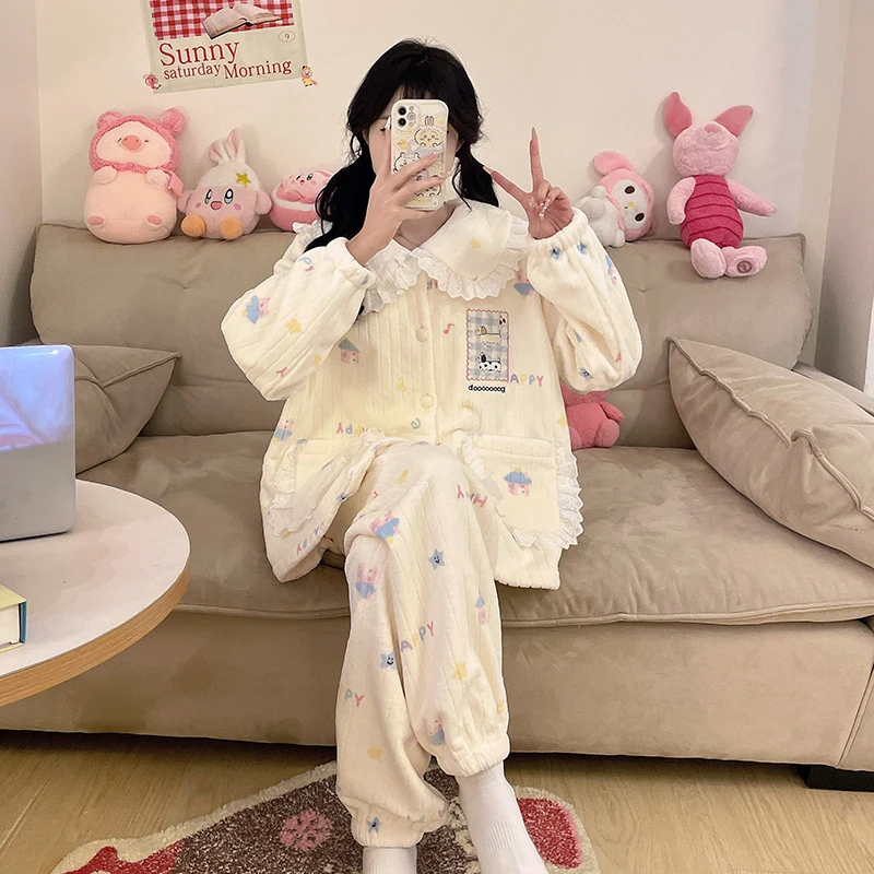 睡衣女款秋冬季加厚加绒珊瑚绒2025新款冬天可爱高颜值家居服套装