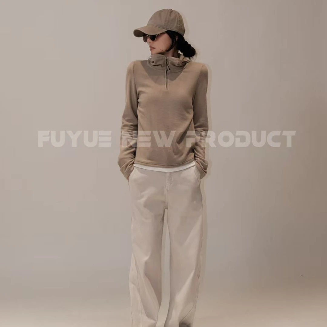 FUYUE赴约 浅咖色＂面膜卫衣"舒服实用百搭好穿极简风连帽卫衣推荐