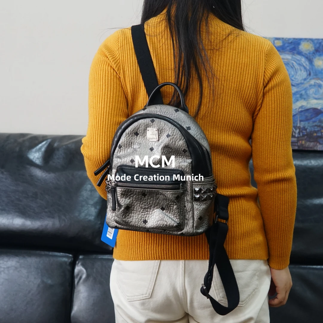 95新 MCM 银黑色双肩包/FYHD12306007/6007