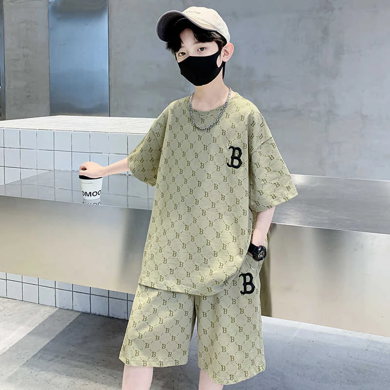 儿童装男童夏装短袖套装2025新款时髦夏季中大童男孩网红帅气潮衣