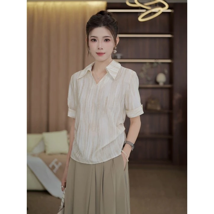 TITI定制【夏日单曲】设计感晕染收腰百搭气质短袖衬衫TL3903449