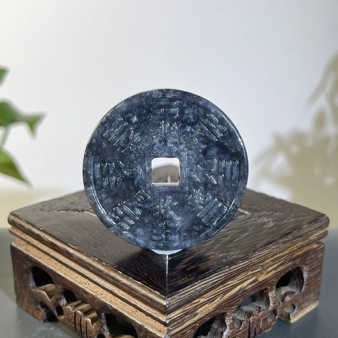 JGB22-211  天然缅甸A货翡翠  乌鸡-山花鬼钱