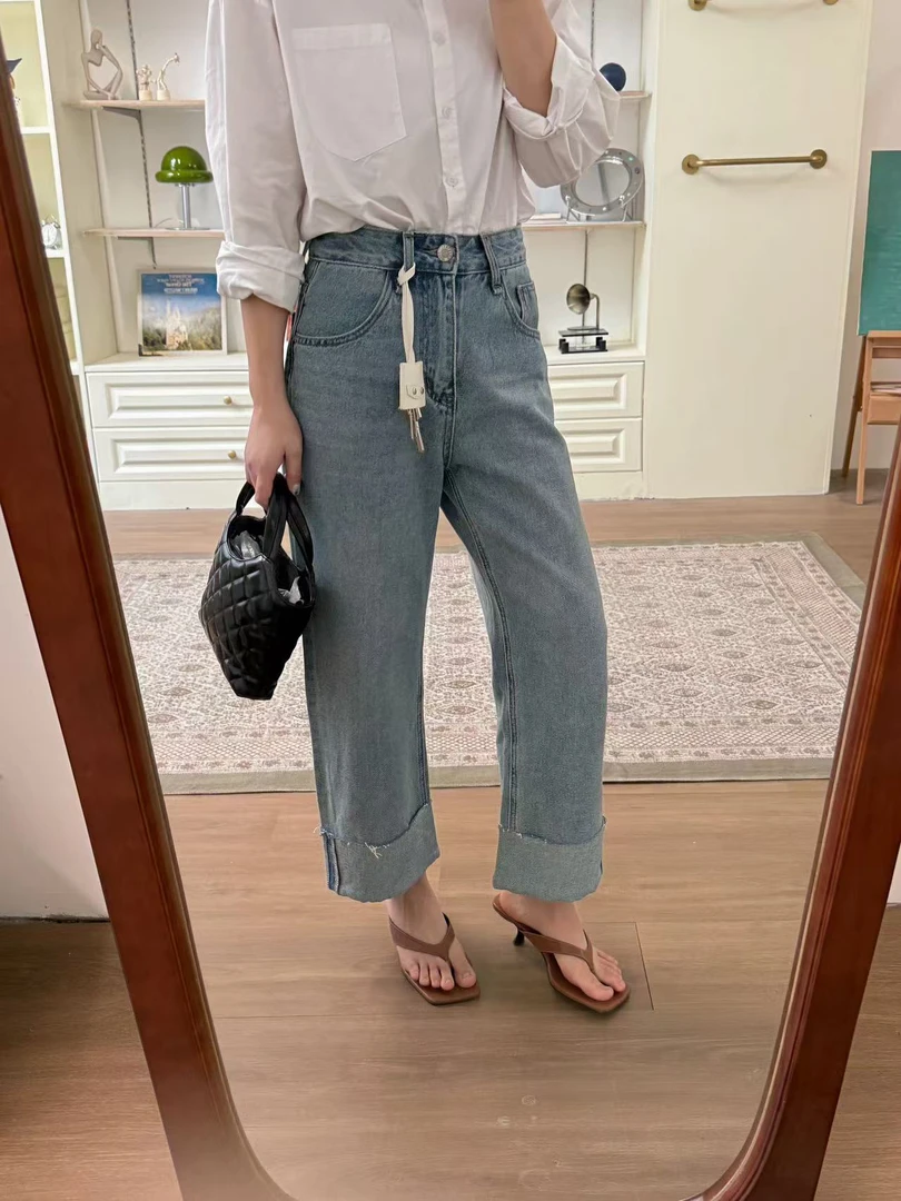 OL 特价挽边直筒裤