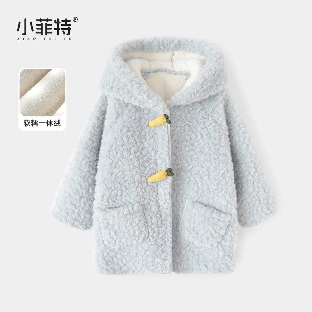 小菲特女童冬装加厚连帽外套儿童中长款保暖颗粒绒上衣BGYD56552
