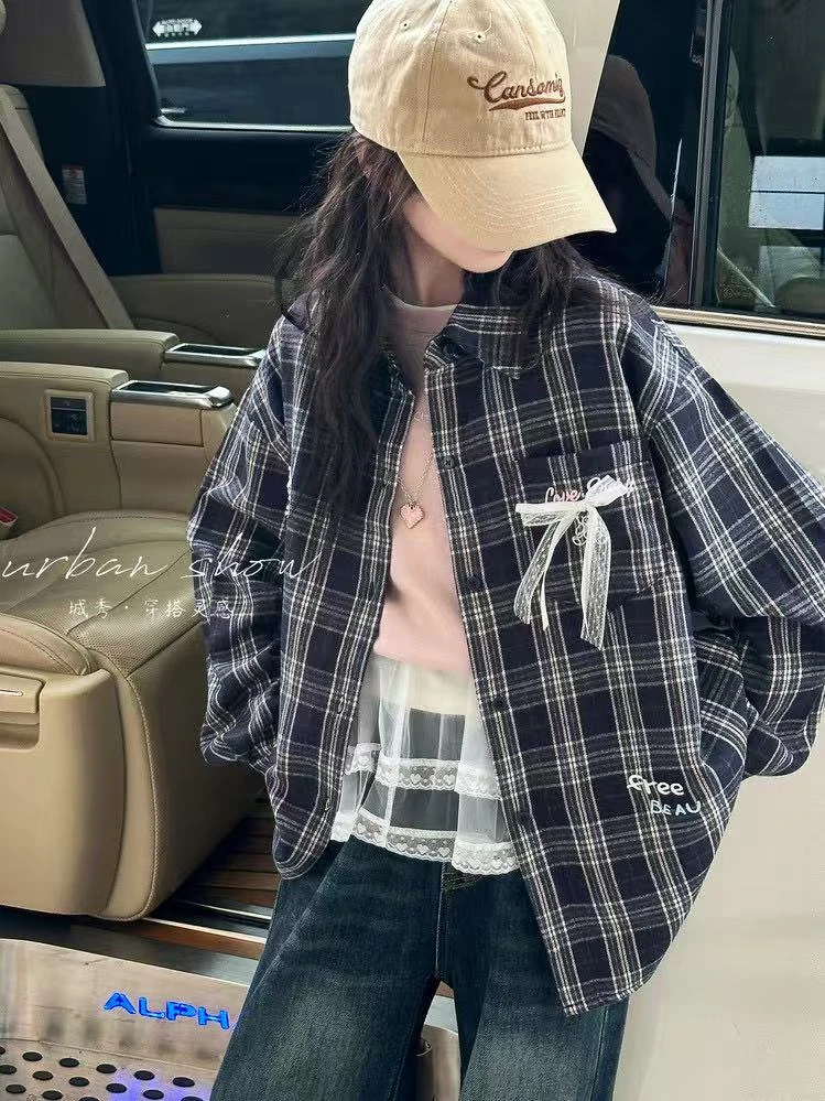 9591～高品质女童秋季磨毛格子衬衫
