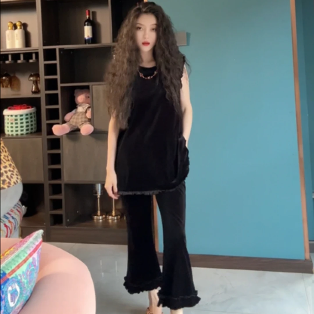 98855宫廷名媛风背心长裤套装98858短裤背心套装