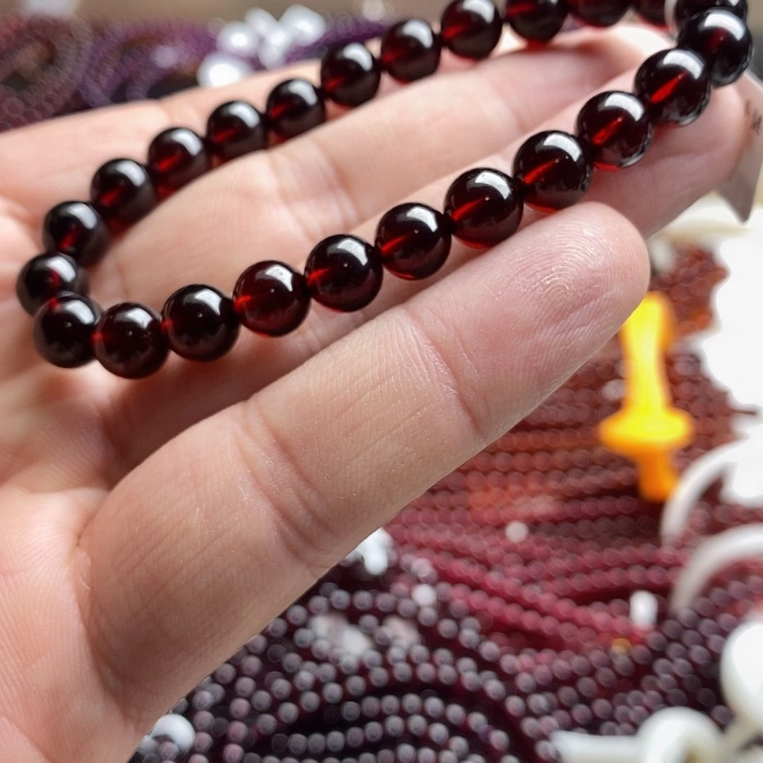 石榴石未镶嵌手链8mm酒红色