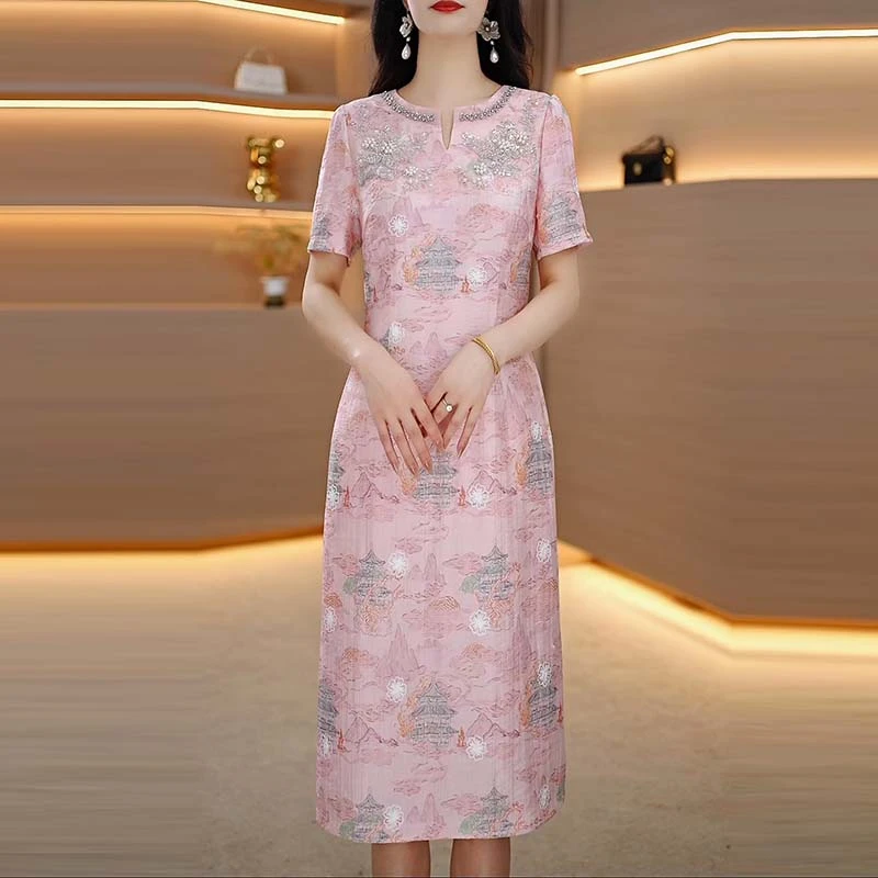 2025夏季新款A2765-1气质遮肉显瘦大码连衣裙女修身女装连衣裙