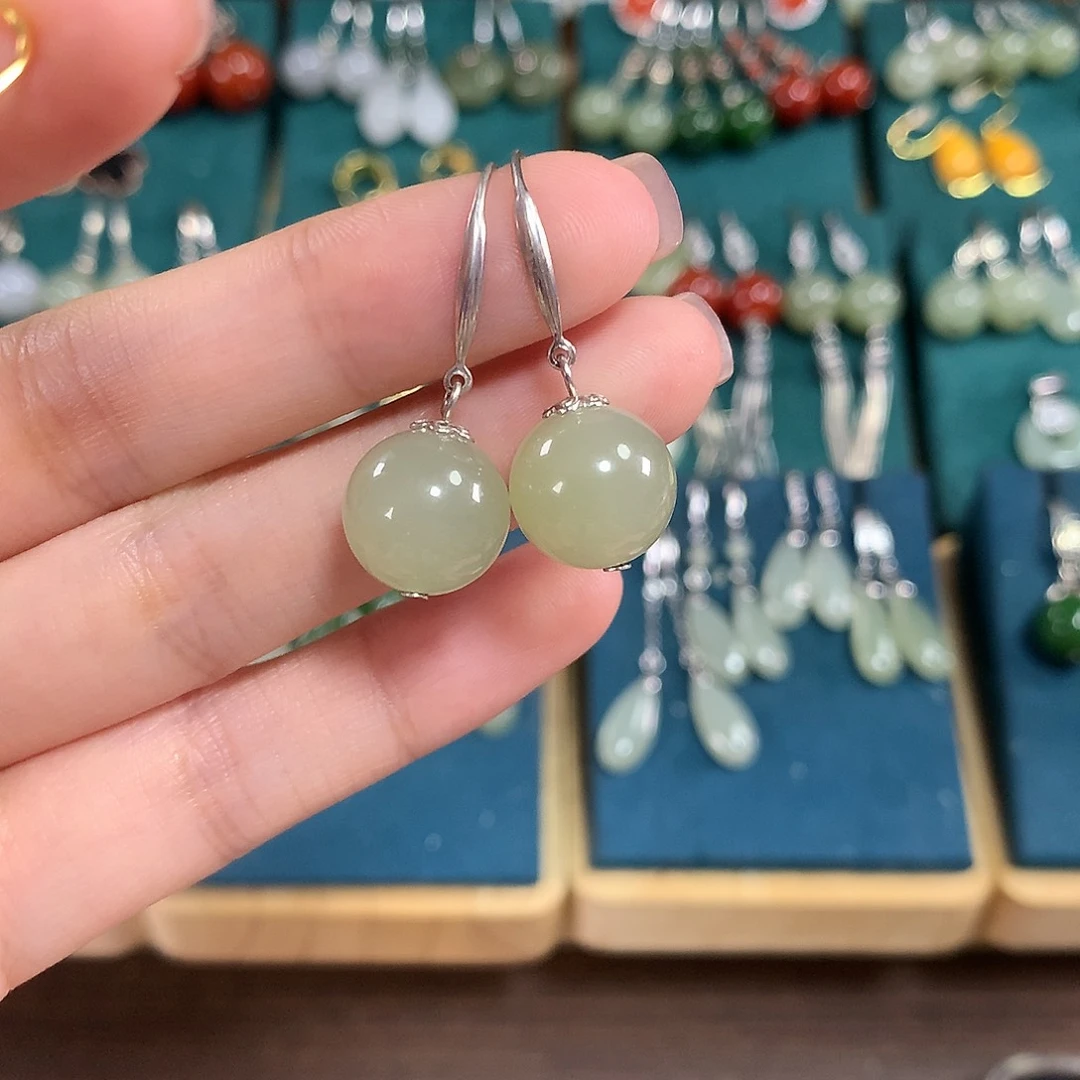 和田玉银S925镶嵌耳饰风**诺卡12左右