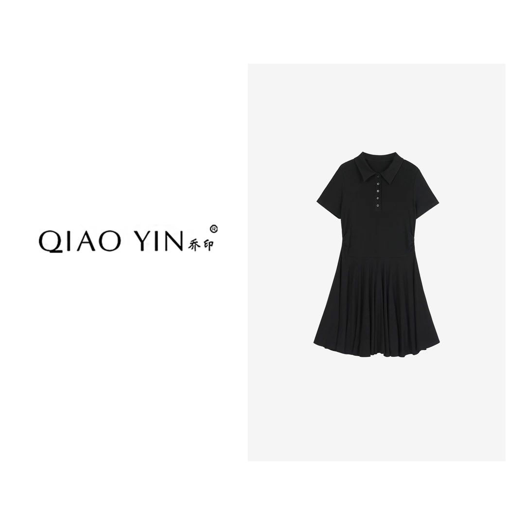 QIAO YIN"连衣裙“气质时尚休闲女士夏季黑色设计师QY27715