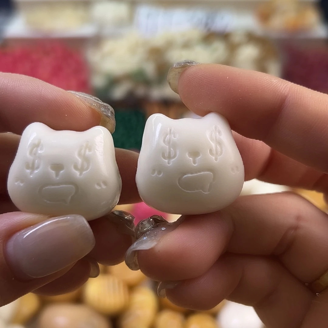 菩提根/象牙果手串瑕疵白金钱猫3颗孔道有裂