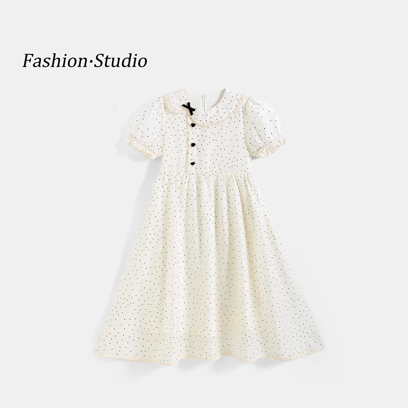 女童连衣裙夏季2025新款甜美花边波点娃娃领韩版可爱少女夏款裙子