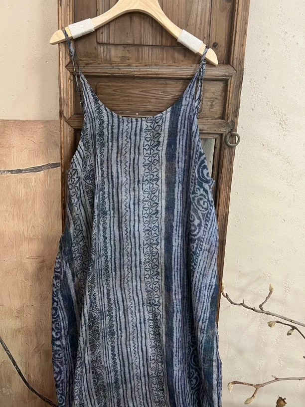 MX838法式小众苎麻吊带长裙