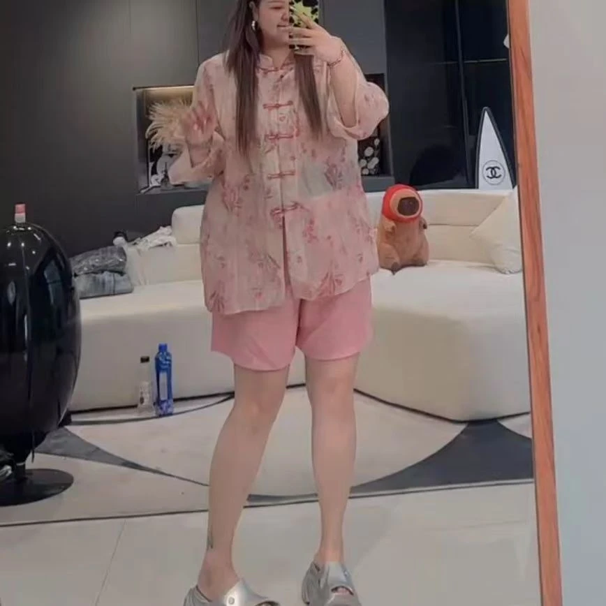 大码女装—0322夏季新款国风复古新中式气质减龄显瘦盘扣防晒衬衫