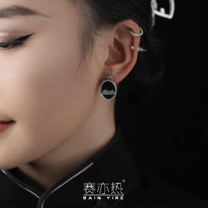 925银耳饰 赛亦热民族饰品蒙古人家纯银戒指项链耳环蒙古袍配饰