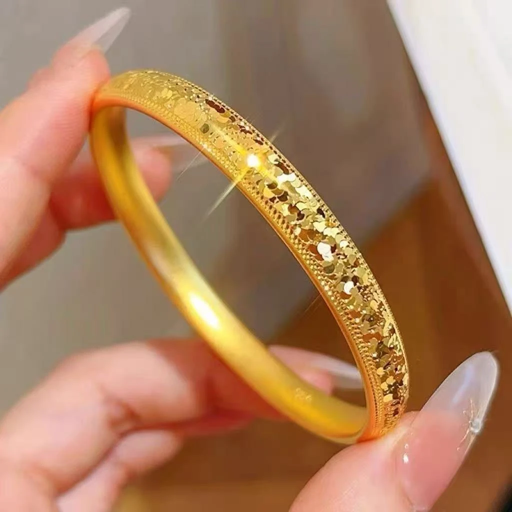 铜合金手镯 新中式爆闪碎碎冰手镯百搭素款实心泥鳅背镯子不掉色