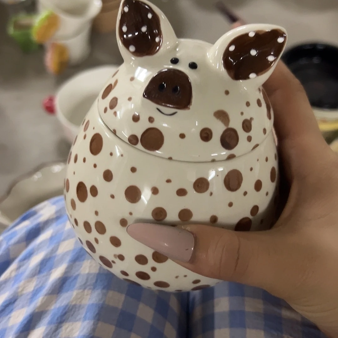 搪瓷微瑕小猪调料罐一个