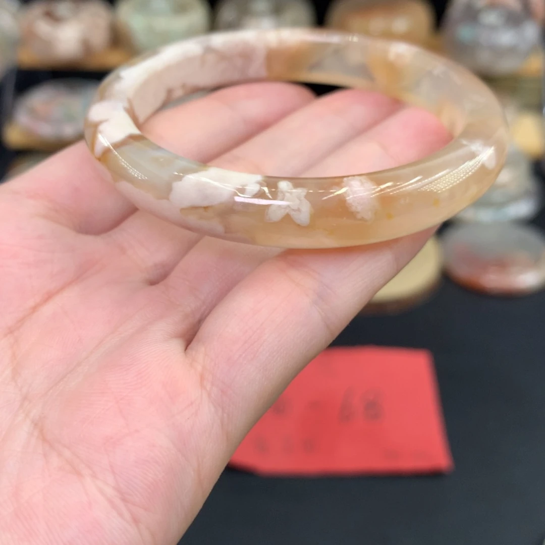玛瑙/玉髓手镯未镶嵌天然樱花玛瑙圈口56（清货瑕）
