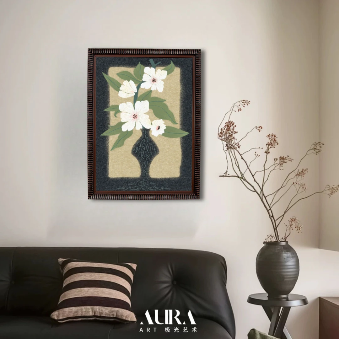 《瓶生》 小众中古实木框风景小幅装饰画书房 餐厅 玄关 小墙面挂画