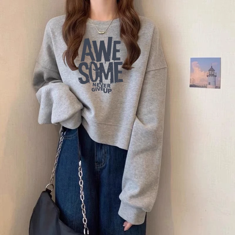 秋冬季爆款圆领卫衣女士新款欧货宽松休闲套头长袖纯棉打底衫上衣