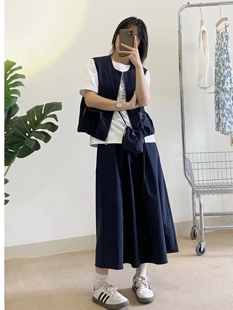 5825夏季新款潮流减龄韩系宽松休闲马甲短袖T恤半身裙四件套套装