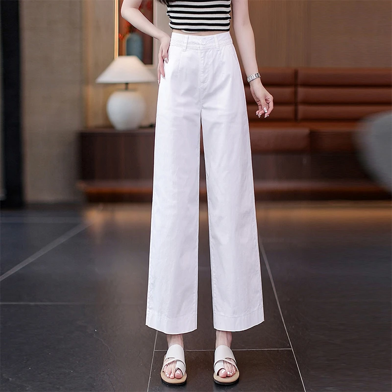 时尚九分窄版阔腿裤女士2025夏季薄款高腰宽松小个子休闲直筒裤子