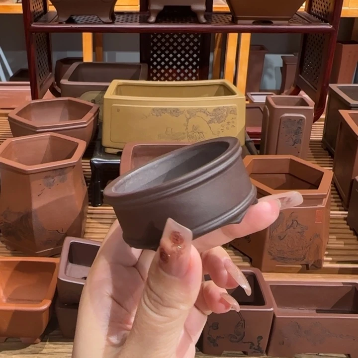 紫砂花盆半手工制作