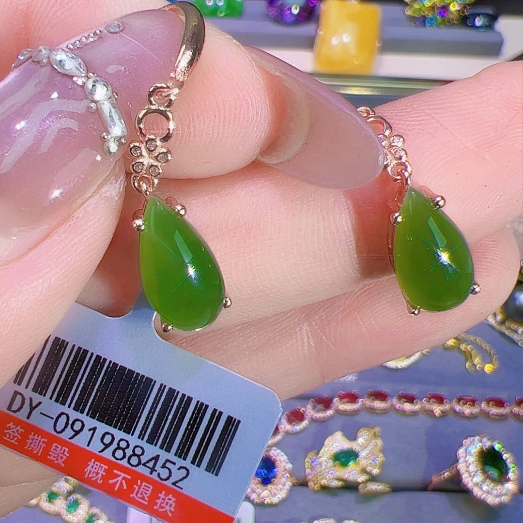 和田玉耳坠银S925镶嵌