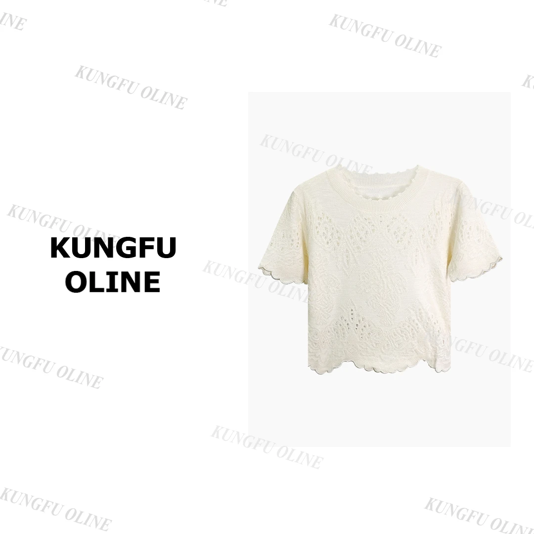 【小妖】现现MY9675设计感气质针织衫女波浪镂空百搭上衣