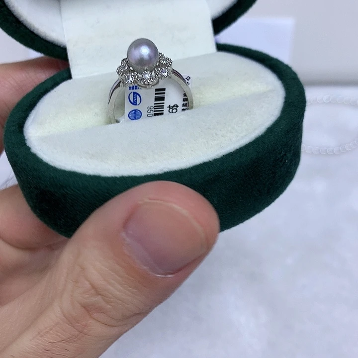 戒指银S925镶嵌海水珍珠6-7