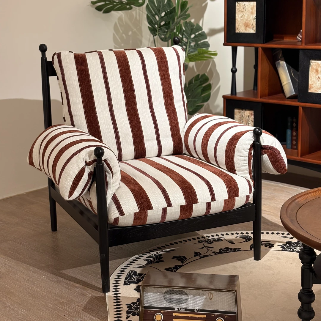 赤乌椅丨中古风单人沙发椅家用客厅复古风设计师实木休息椅可拆洗